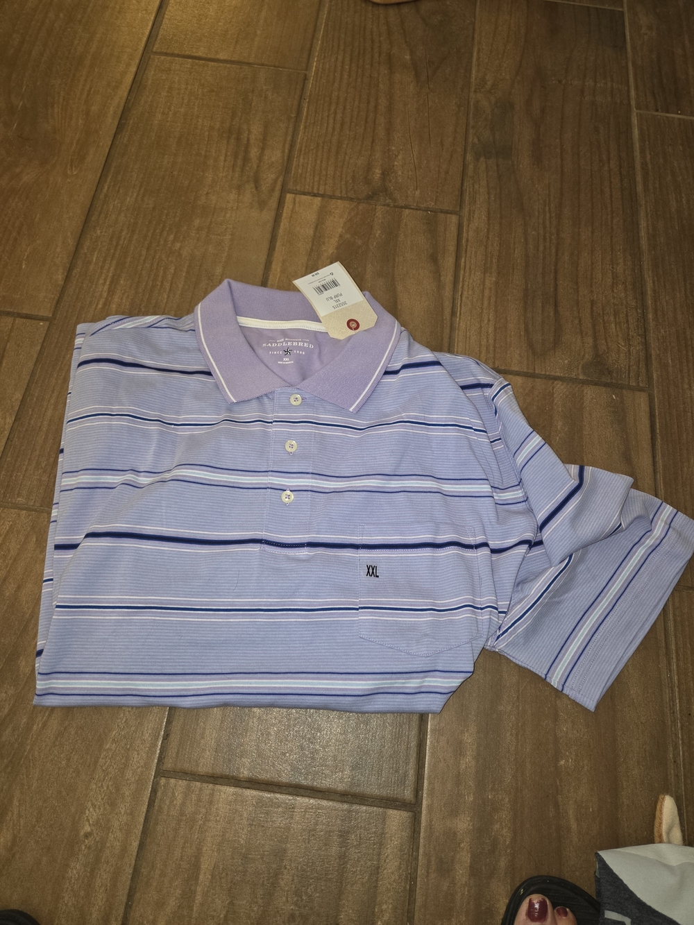 Saddlebred Lavender Striped Polo with Navy Accents